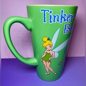 Vintage Disney Store Tinker Bell Green Latte Mug Peter Pan 16oz Ceramic Cup